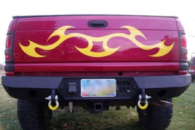Iron Bull heavy duty rear bumpers #16 protect a 1994-2001 Dodge Ram 1500 truck with custom-built steel strength