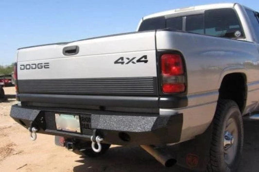 Heavy duty rear bumpers #16 made by Iron Bull enhance a 1994-2002 Dodge Ram 2500/3500 with rugged trail-ready protection