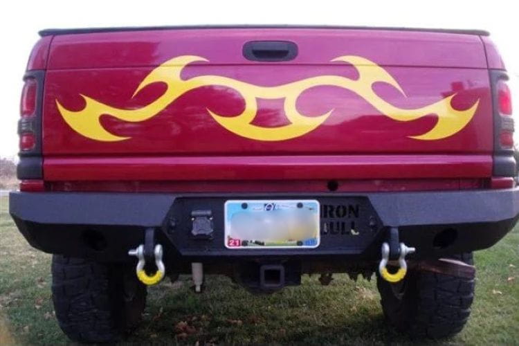 Heavy duty rear bumpers #16 made by Iron Bull enhance a 1994-2002 Dodge Ram 2500/3500 with rugged trail-ready protection