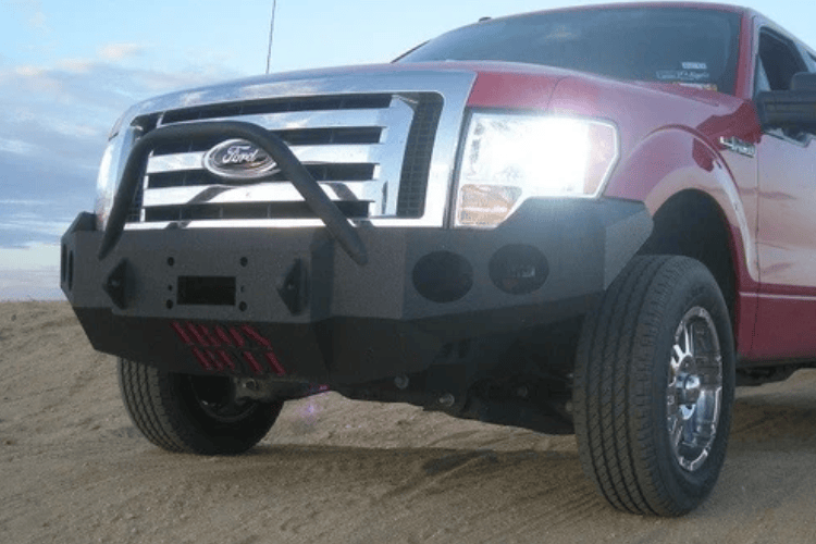 Truck front bumper #15 from Iron Bull gives a 2009-2014 Ford F150 an imposing off-road stance on rough terrain