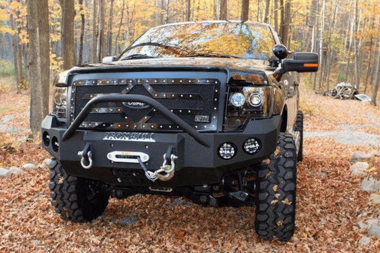 Truck front bumper #15 from Iron Bull gives a 2009-2014 Ford F150 an imposing off-road stance on rough terrain