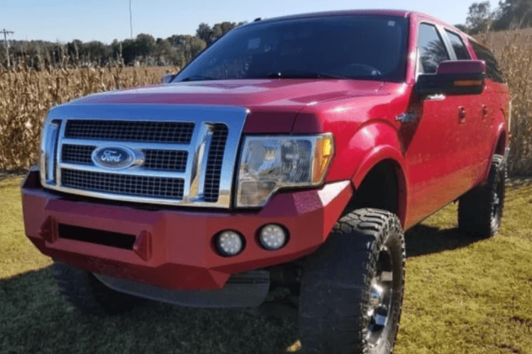Truck front bumper #15 from Iron Bull gives a 2009-2014 Ford F150 an imposing off-road stance on rough terrain