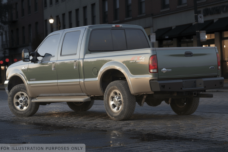 Night Raider Kit installed on a 2004 Ford F250 Super Duty built for the dark trails featuring Fab Fours front and rear bumpers and Rigid lights