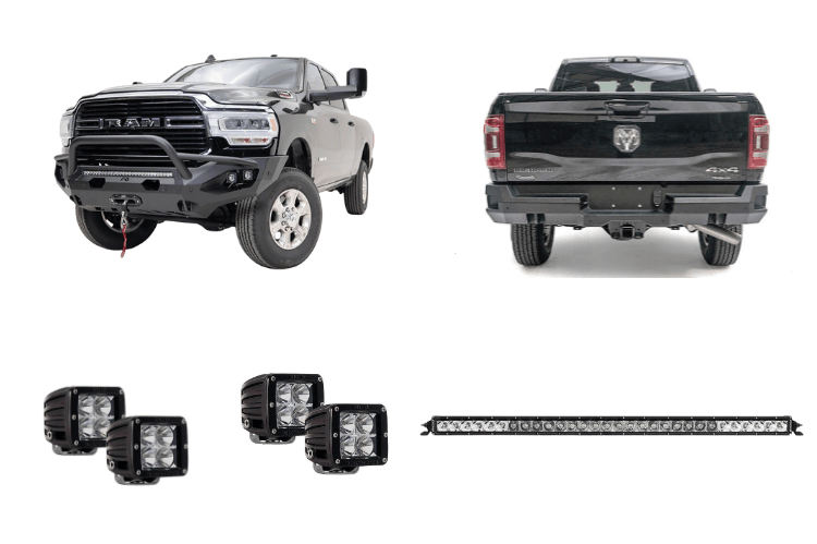 Heavy-duty 2024 Dodge Ram 2500 trail build with Fab Fours steel protection and Rigid lighting