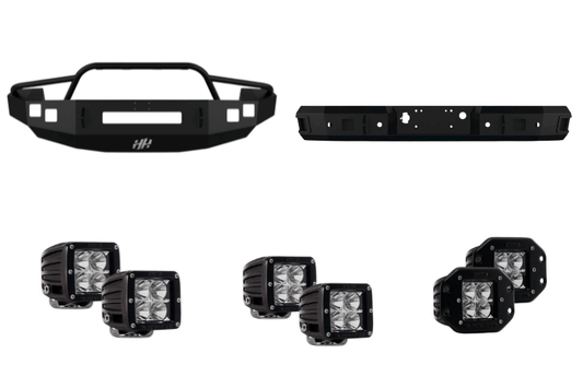 Night Raider Kit for a 2007 Silverado 2500, fixed up for hard use in the dark with heavy-duty Hammerhead bumpers and clear Rigid lights.