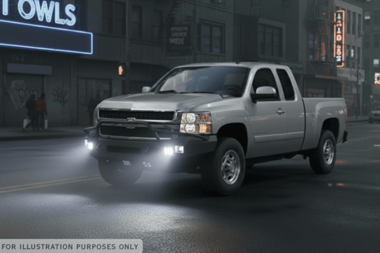 Night Raider Kit for a 2007 Silverado 2500, fixed up for hard use in the dark with heavy-duty Hammerhead bumpers and clear Rigid lights.