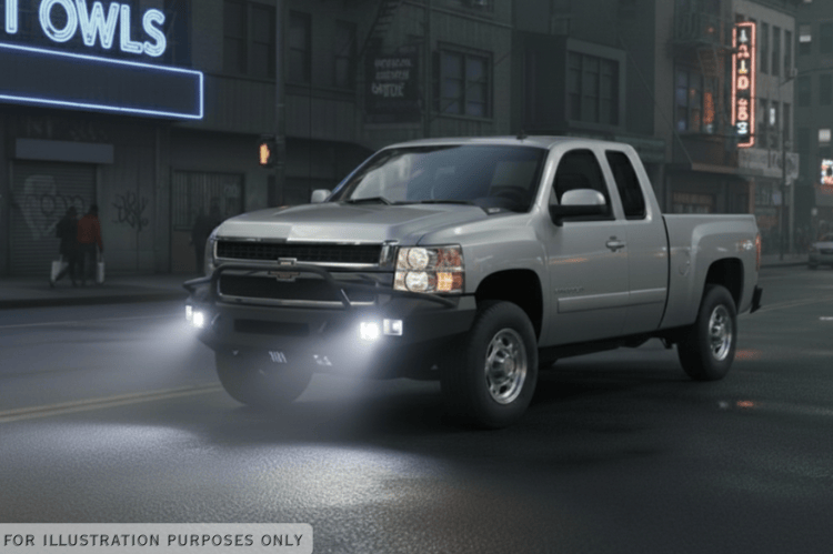 Night Raider Kit for a 2007 Silverado 2500, fixed up for hard use in the dark with heavy-duty Hammerhead bumpers and clear Rigid lights.