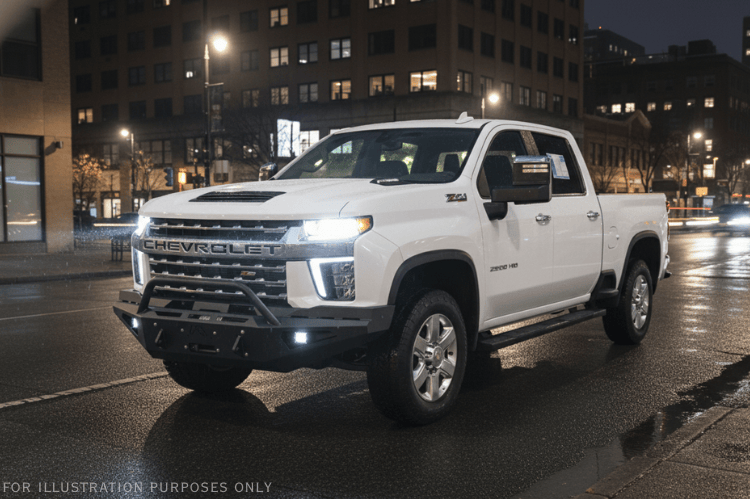 2023 Chevy 2500HD Night Raider Kit upgrade featuring Fab Fours bumpers and Rigid off-road lighting