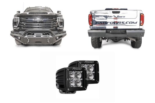 Adventure-ready 2025 Chevy Silverado 2500HD with Night Raider Kit featuring Fab Fours bumpers and Rigid lights