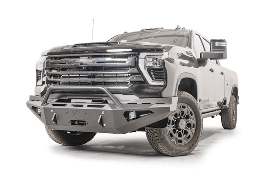 Adventure-ready 2025 Chevy Silverado 2500HD with Night Raider Kit featuring Fab Fours bumpers and Rigid lights