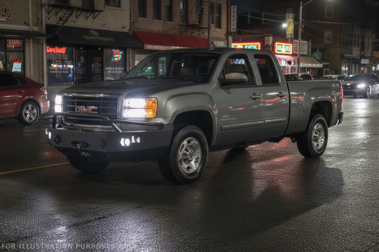 Custom 2007 GMC Sierra 2500HD build featuring Night Raider Kit with Hammerhead protection and Rigid LED lighting