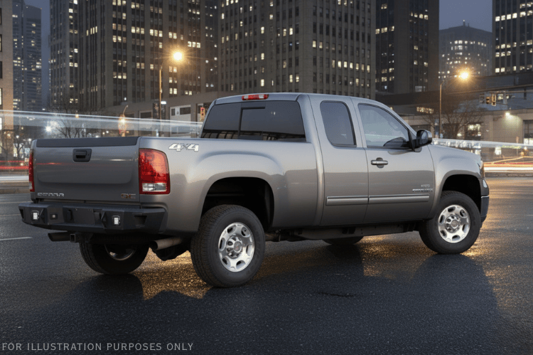 Custom 2007 GMC Sierra 2500HD build featuring Night Raider Kit with Hammerhead protection and Rigid LED lighting