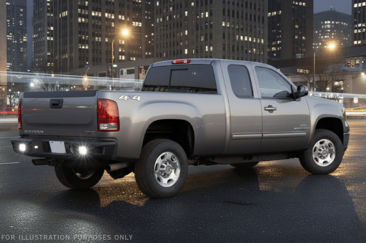 Custom 2007 GMC Sierra 2500HD build featuring Night Raider Kit with Hammerhead protection and Rigid LED lighting