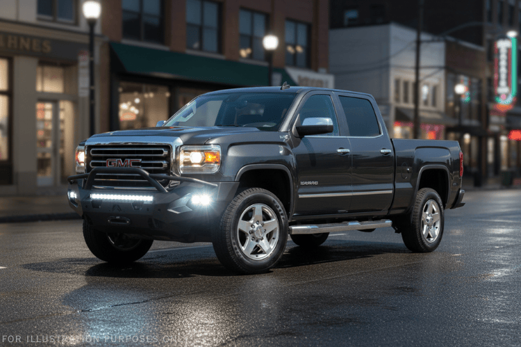 2019 GMC Sierra 2500HD off-road Night Raider Kit featuring Fab Fours heavy-duty armor and Rigid lights