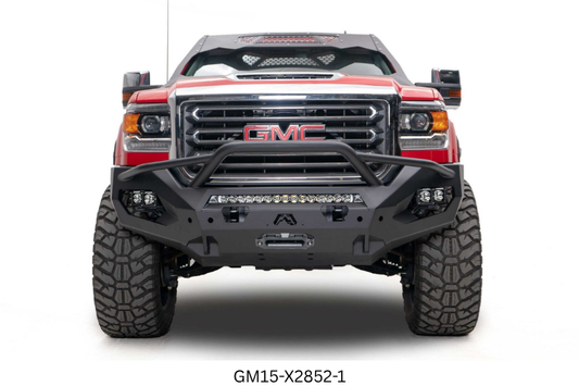 2019 GMC Sierra 2500HD off-road Night Raider Kit featuring Fab Fours heavy-duty armor and Rigid lights
