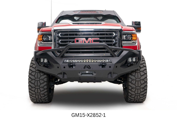2019 GMC Sierra 2500HD off-road Night Raider Kit featuring Fab Fours heavy-duty armor and Rigid lights