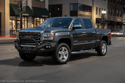 2019 GMC Sierra 2500HD off-road Night Raider Kit featuring Fab Fours heavy-duty armor and Rigid lights