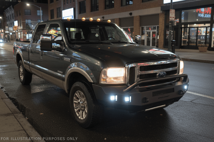2007 Ford F250 Superduty equipped with the Night Raider Kit featuring Steelcraft armor and Rigid lighting