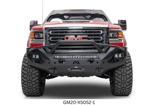 Night Raider Kit installed on a 2023 GMC Sierra 2500HD with heavy-duty Fab Fours bumpers and Rigid LED light bars