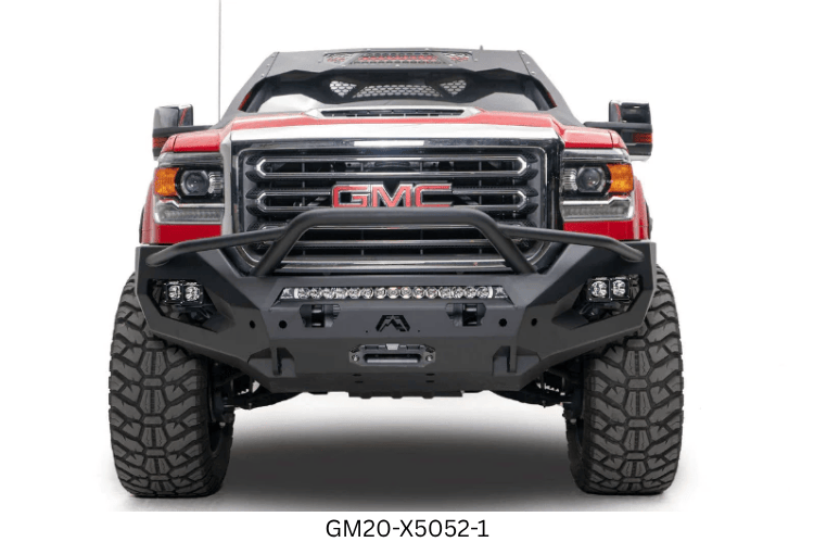 Night Raider Kit installed on a 2023 GMC Sierra 2500HD with heavy-duty Fab Fours bumpers and Rigid LED light bars