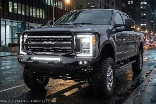 Front and rear bumpers Fab Fours Night Raider kit with Rigid lights for 2024 Ford F250 Superduty heavy-duty truck upgrade