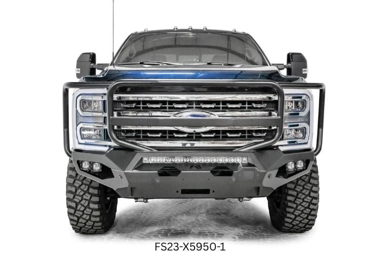 Front and rear bumpers Fab Fours Night Raider kit with Rigid lights for 2024 Ford F250 Superduty heavy-duty truck upgrade
