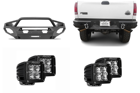 Customized 2016 Ford F250 Super Duty equipped with Fab Fours bumpers and Rigid light setup