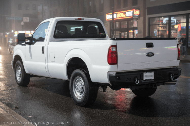 Customized 2016 Ford F250 Super Duty equipped with Fab Fours bumpers and Rigid light setup