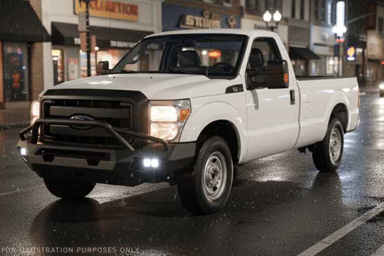 Customized 2016 Ford F250 Super Duty equipped with Fab Fours bumpers and Rigid light setup