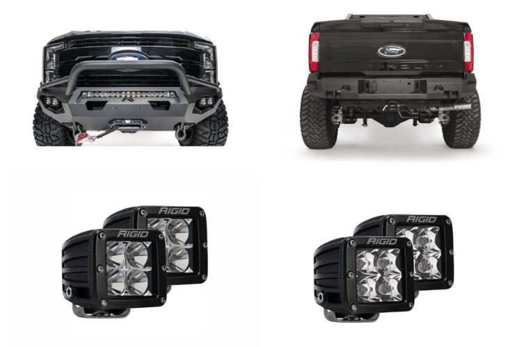 2022 Ford F250 Night Raider Edition combining Fab Fours protection and Rigid lighting performance