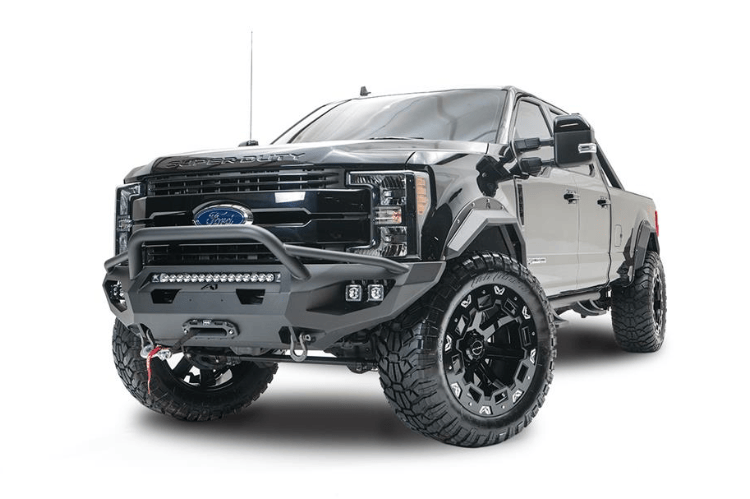 2022 Ford F250 Night Raider Edition combining Fab Fours protection and Rigid lighting performance