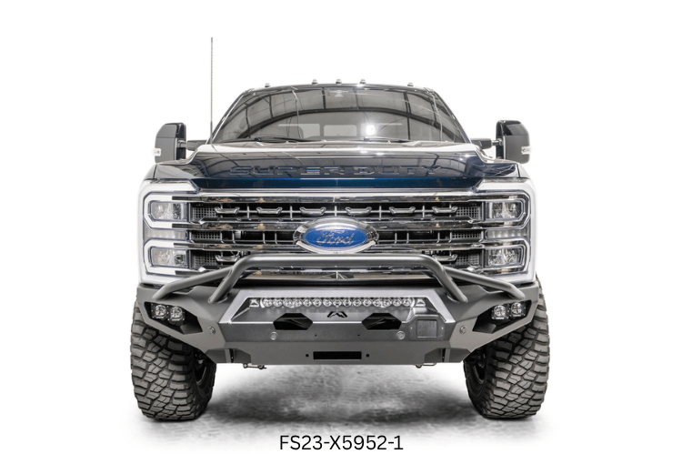 Custom 2023 Ford F250 Night Raider build featuring Fab Fours armor and Rigid lighting package