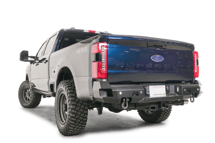 Custom 2023 Ford F250 Night Raider build featuring Fab Fours armor and Rigid lighting package