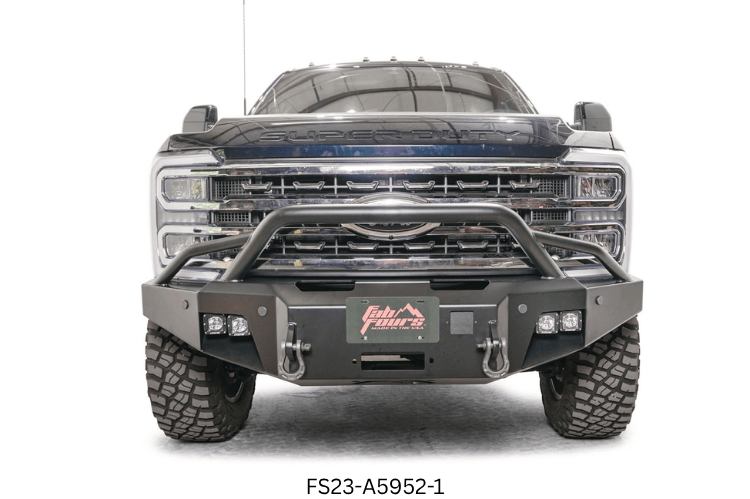 Adventure-ready 2024 Ford F250 Super Duty featuring Fab Fours bumpers and Rigid lighting system