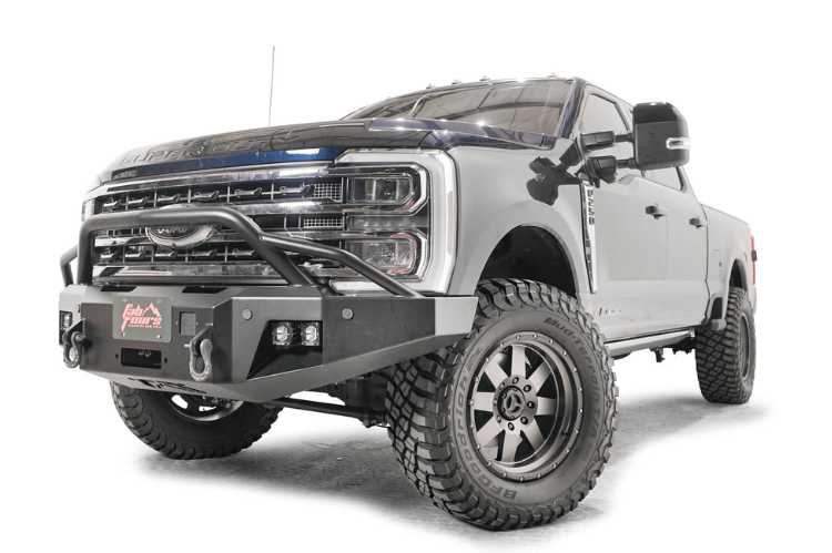 Adventure-ready 2024 Ford F250 Super Duty featuring Fab Fours bumpers and Rigid lighting system