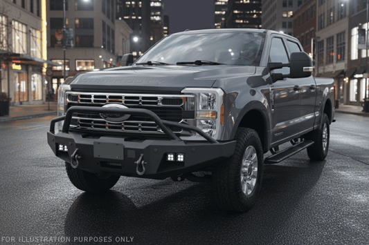 Adventure-ready 2024 Ford F250 Super Duty featuring Fab Fours bumpers and Rigid lighting system