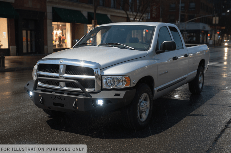 Tough 2005 Dodge Ram 2500 Night Raider build with heavy-duty Dodge Ram protection and a bright Rigid light setup.