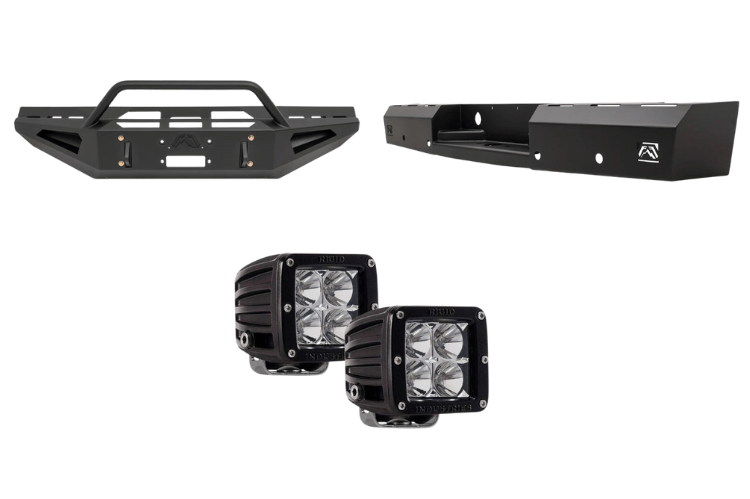 2009 Dodge Ram 2500 transformed with the Night Raider upgrade — armored by Fab Fours Red Steel, powered by Rigid lighting.