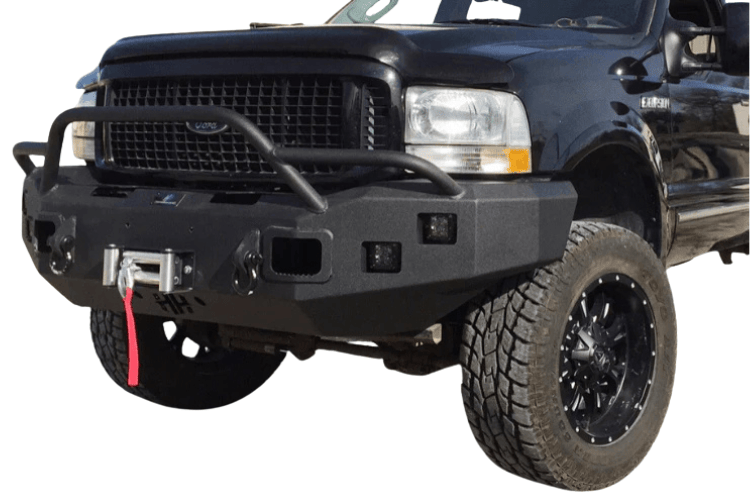Overland Adventure Kit for a 2004 Ford F250, optimized for heavy-duty service with Hammerhead bumpers, Warn winch and Truxedo rack.