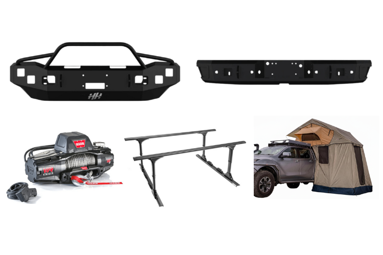 Overland Adventure Kit for a 2004 Ford F250, optimized for heavy-duty service with Hammerhead bumpers, Warn winch, Truxedo rack and ARB roof tent.