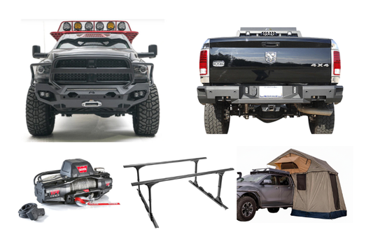 Overland Adventure Kit for a 2018 Dodge Ram 2500, built to thrive under pressure with Fab Fours bumpers, Warn winch, Truxedo rack and ARB rooftop tent.