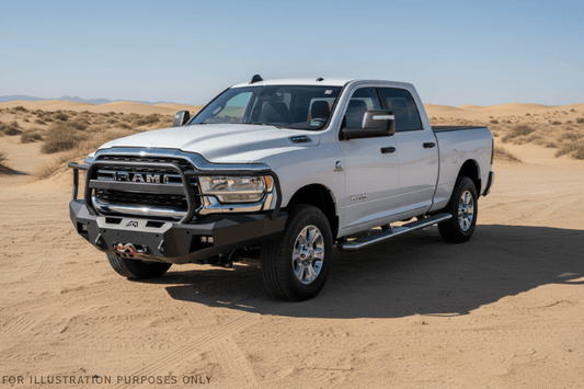 Overland Adventure Kit for a 2024 Dodge Ram 2500, engineered for extreme-duty demands with Fab Fours bumpers, Warn winch, Truxedo rack  and ARB rooftop tent.