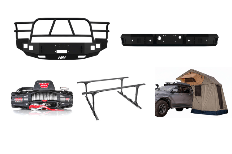 Overland Adventure Kit installed on a 2007 Chevy Silverado 2500 with Hammerhead bumpers, Warn winch, Truxedo rack and ARB roof tent built for any terrain.
