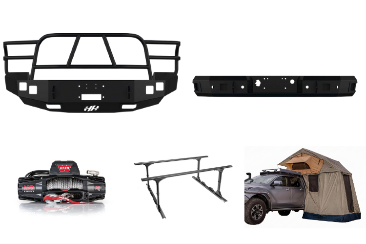 2007 Chevy Silverado 2500HD equipped with an Overland Adventure Kit featuring Hammerhead bumpers, a WARN winch, a TruXedo rack, and an ARB rooftop tent for enhanced off-road capability and versatility