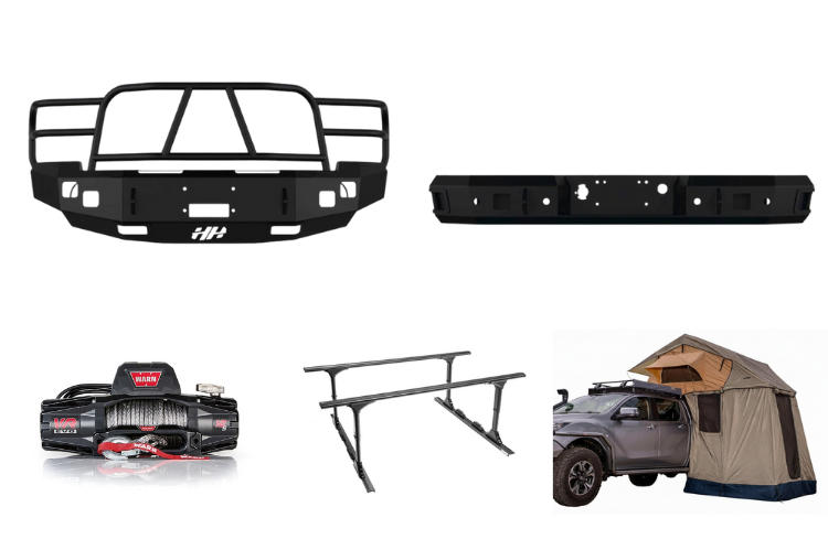 2014 Chevy Silverado 2500HD Overland Adventure Kit ready for off-road exploration with Hammerhead bumpers, Warn winch, TruXedo rack, and an ARB rooftop tent