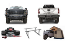 Overland Adventure Kit on 2019 Chevy Silverado 2500HD featuring Fab Fours bumpers, Warn winch, TruXedo rack, and ARB rooftop tent for off-road exploration.