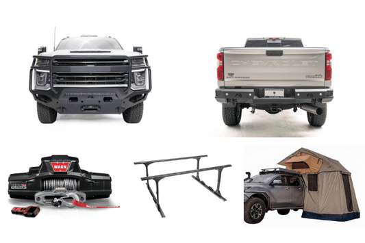 2023 Chevy Silverado 2500HD Overland Adventure Kit with Fab Fours bumpers, Warn winch, TruXedo rack, and ARB rooftop tent
