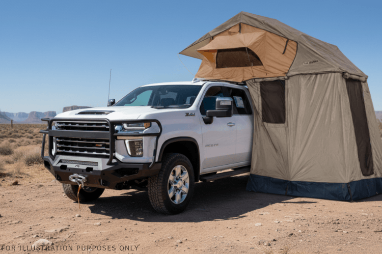 2023 Chevy Silverado 2500HD Overland Adventure Kit with Fab Fours bumpers, Warn winch, TruXedo rack, and ARB rooftop tent
