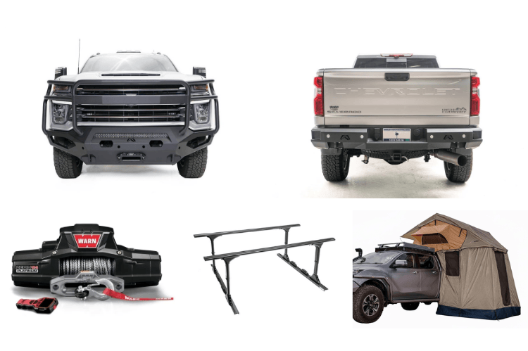 2023 Chevy Silverado 2500HD Overland Adventure Kit with Fab Fours bumpers, Warn winch, TruXedo rack, and ARB rooftop tent