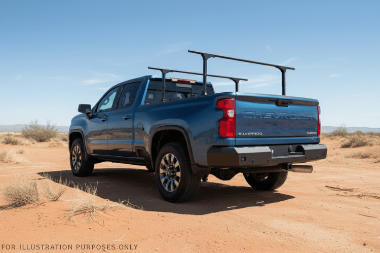 2025 Chevrolet Silverado 2500HD equipped with the Overland Adventure Kit, featuring Fab Fours front and rear bumpers, WARN VR EVO 12-S winch, TruXedo Elevate FS rack, and ARB rooftop tent for off-road adventure and cargo versatility